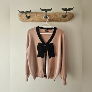 Blush Pink Cardigan with Black Trim & Bow